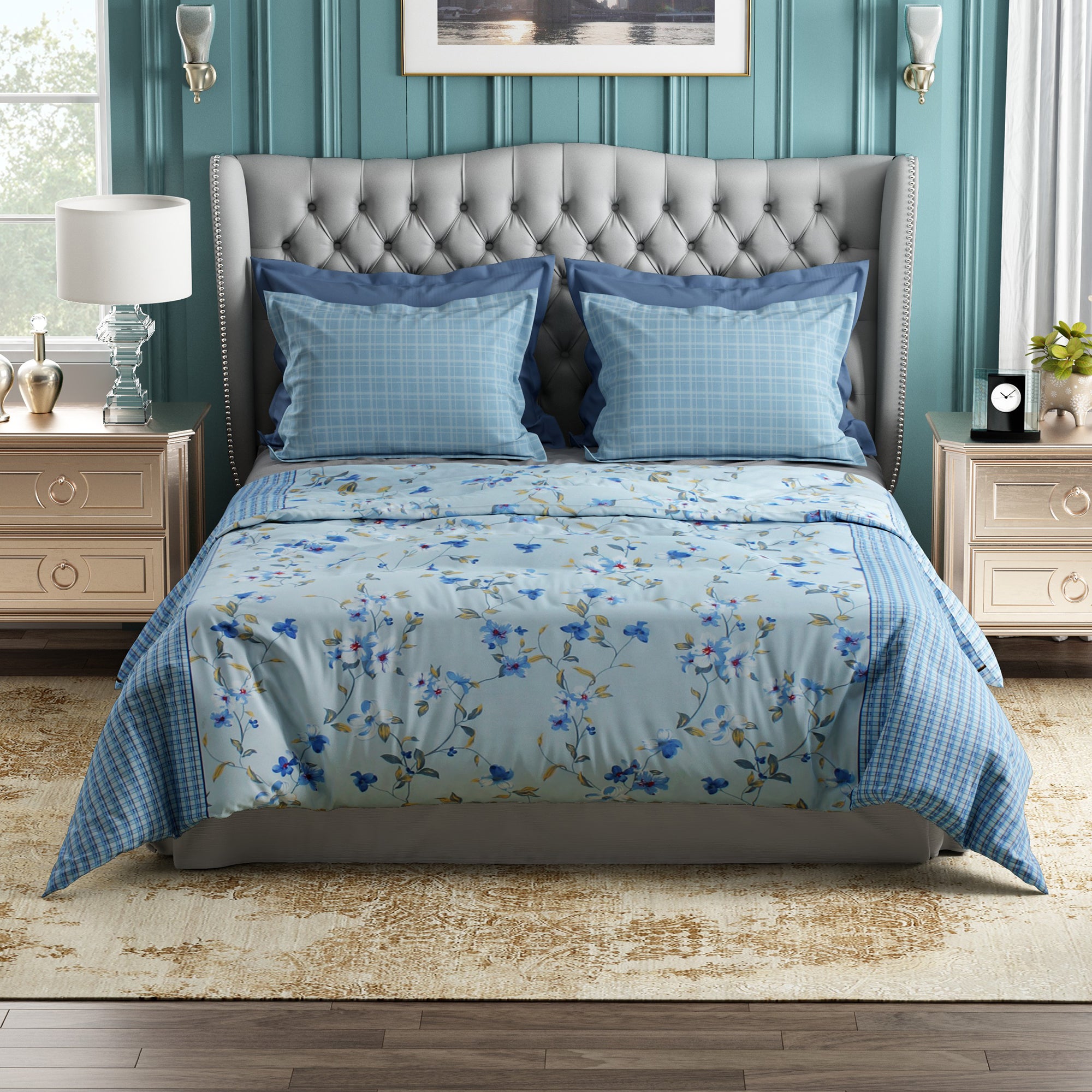 Studio Luxurious 144 TC 100% Cotton Greyish Blue Double Bedsheet