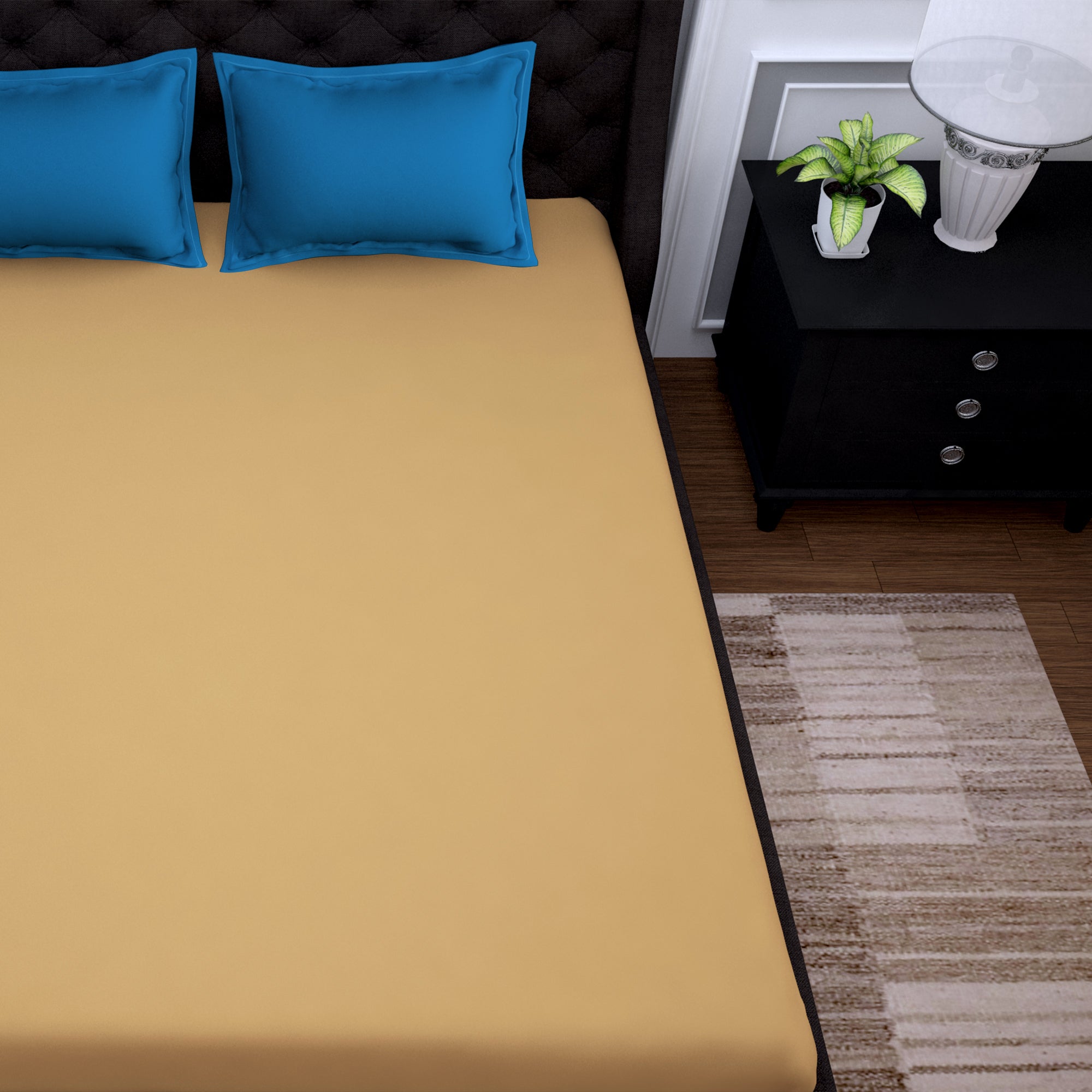 PAVO Tranquil Solid Luxurious King Bedsheet - Beige and Blue