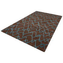Dark Brown Woolen Handmade Abstract Bhadohi Carpet