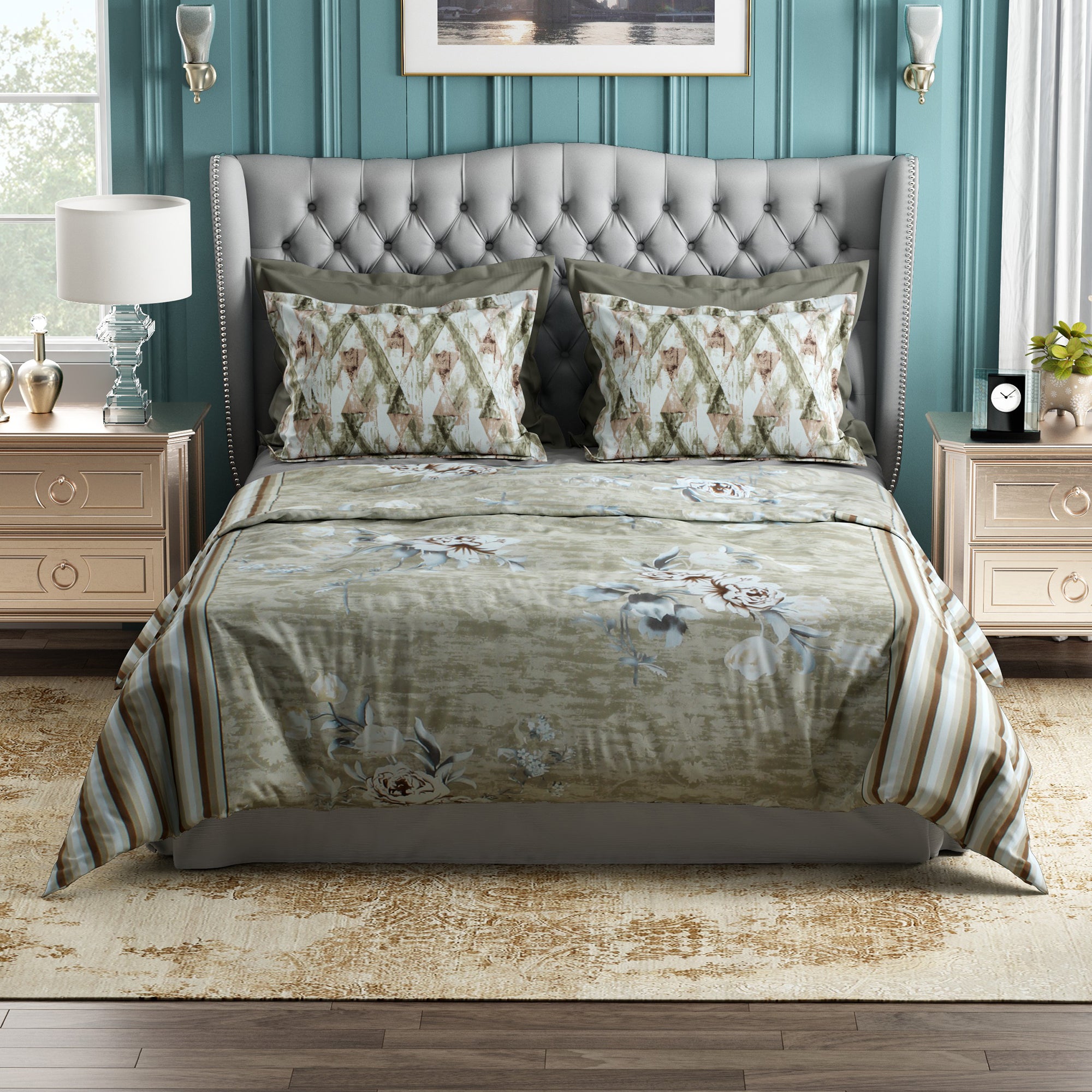 Studio Luxurious 144 TC 100% Cotton Olive Green Double Bedsheet