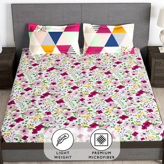 Arena 186 TC Pink Double Size Bedsheet With 2 Pillow Cover