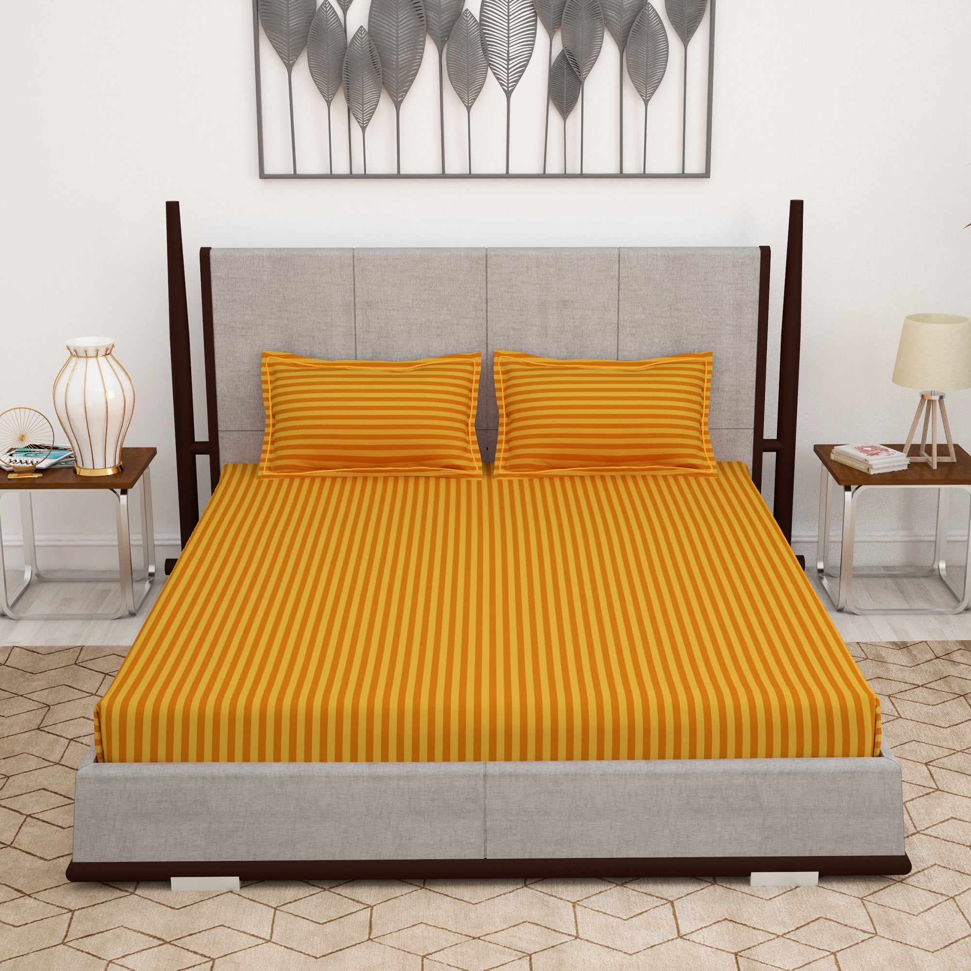 300 TC Mustard 1 King Size Bedsheet With 2 Pillow Cover