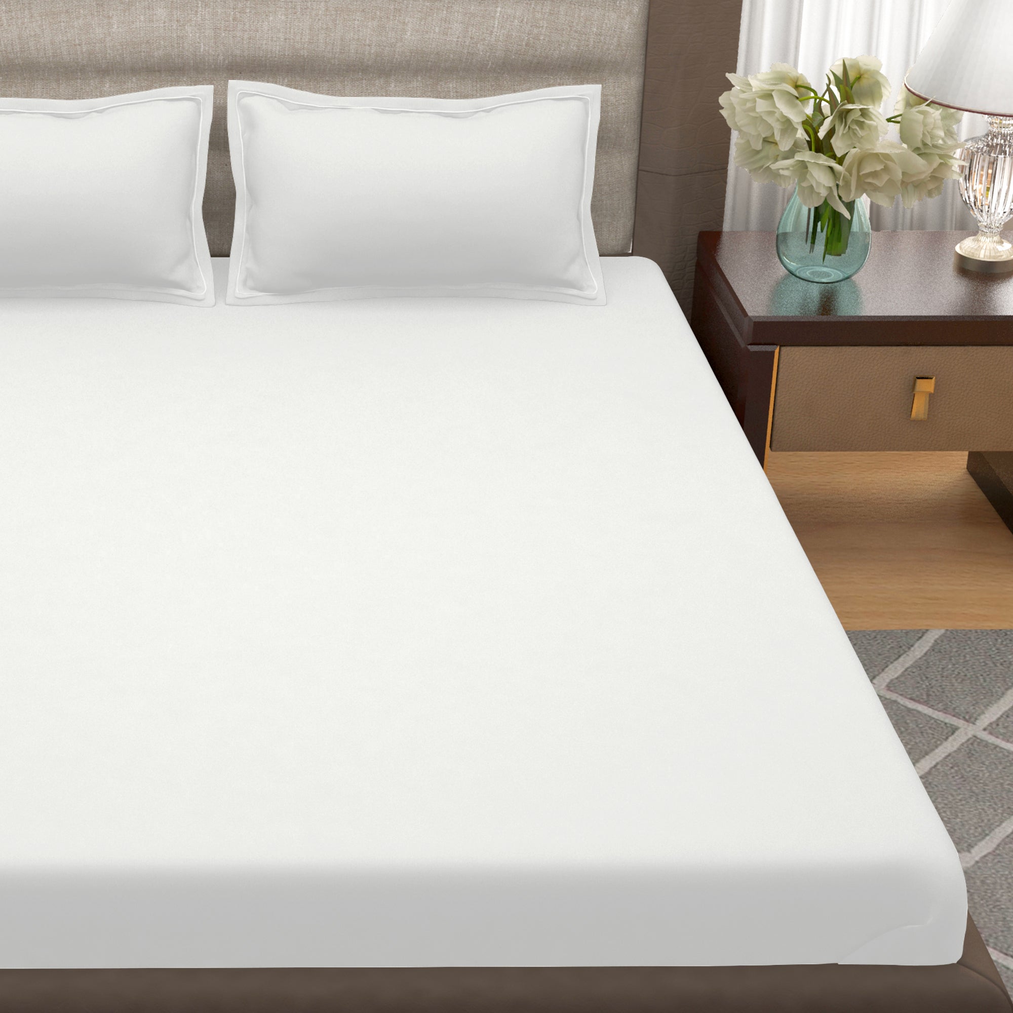 400 TC 100% Cotton White 1 Unit King size Bedsheet with 2 pillow Covers
