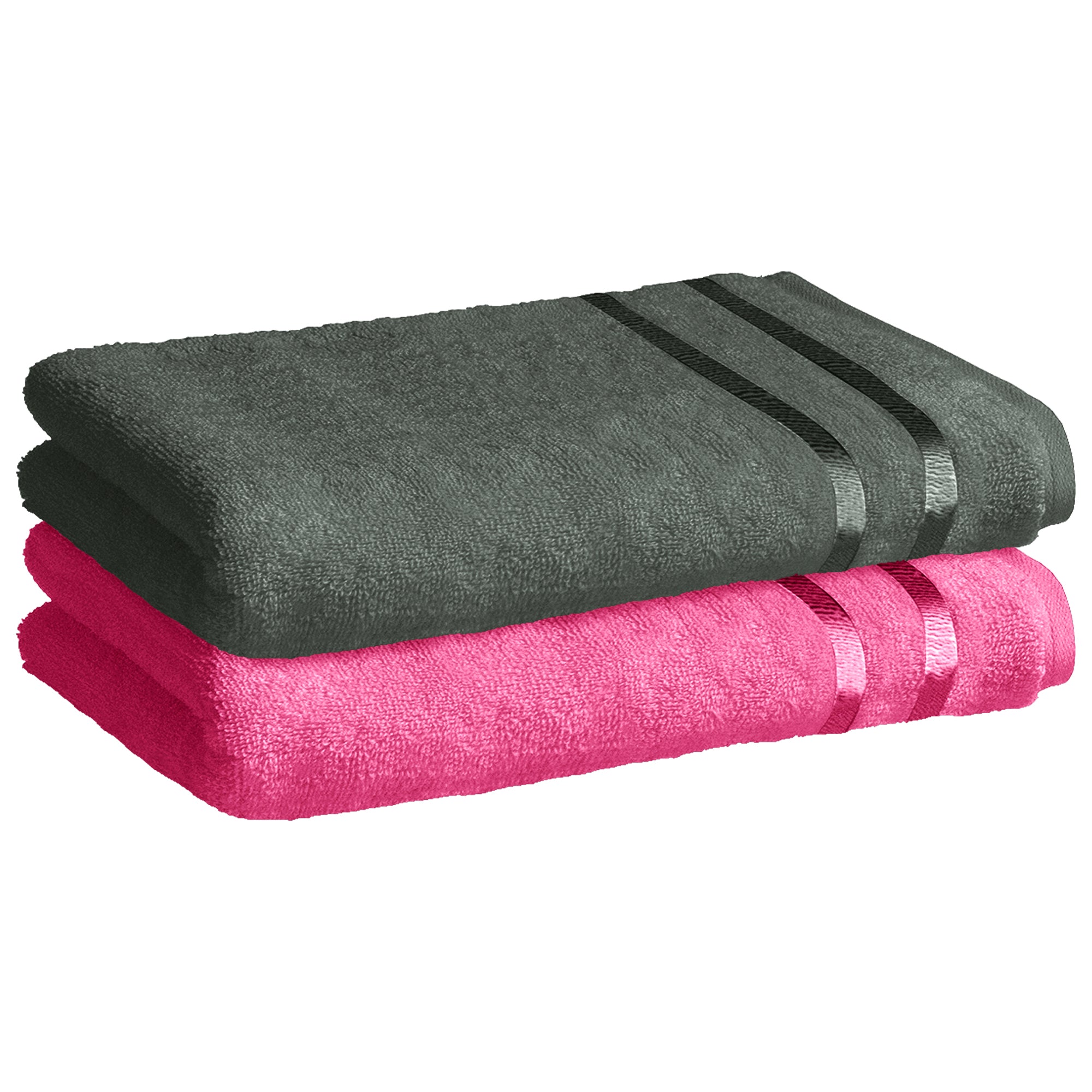Story@Home 2 Units 100% Cotton Ladies Bath Towels - Pink and Charcoal Grey