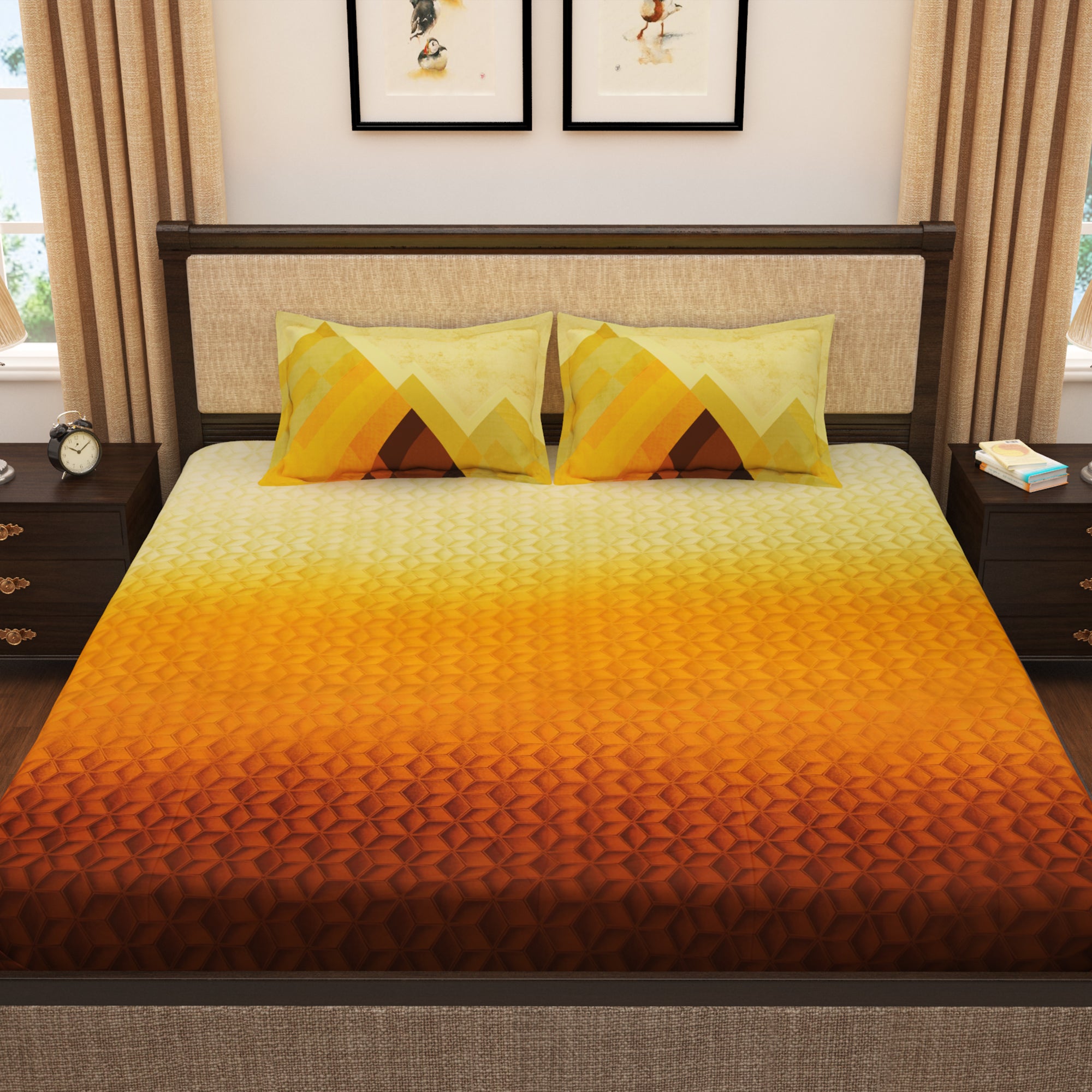 Pure Cotton 300 TC Orange Tevel King Size Bedsheet