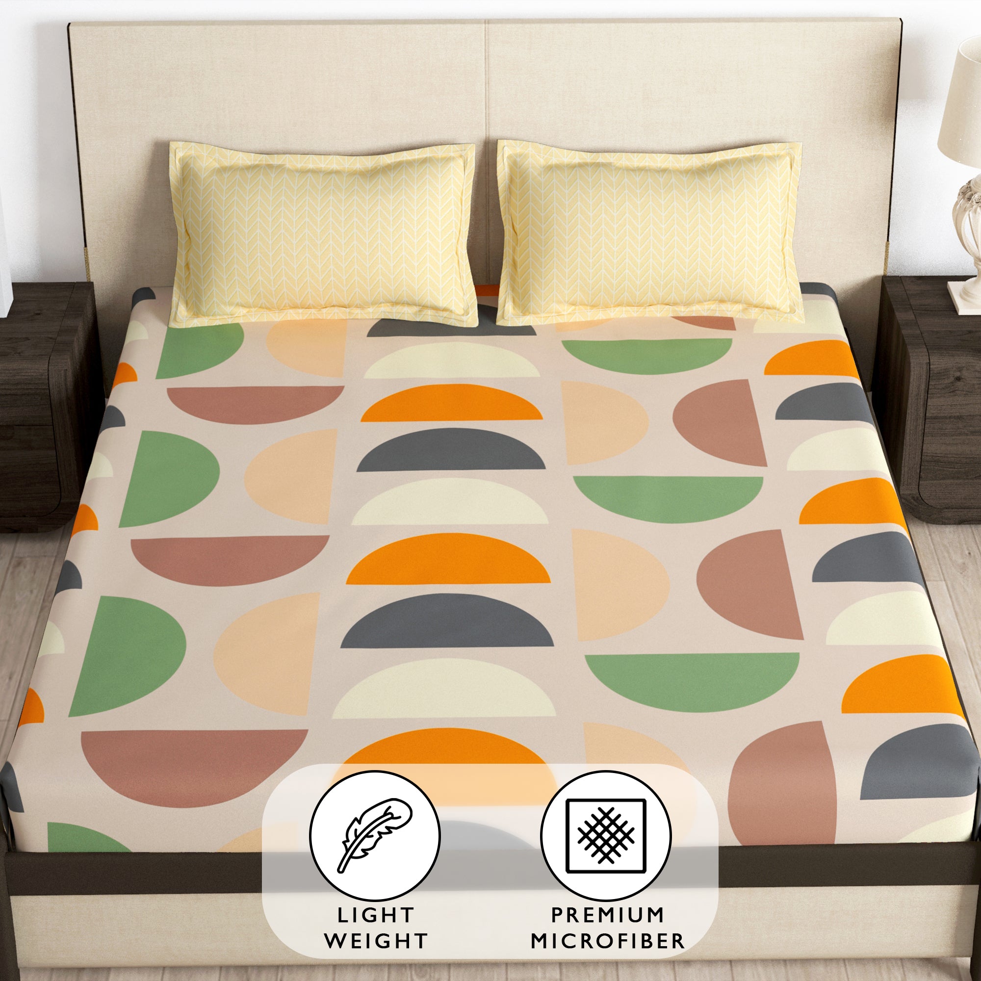 Arena 186 TC Cream Double Size Bedsheet With 2 Pillow Cover