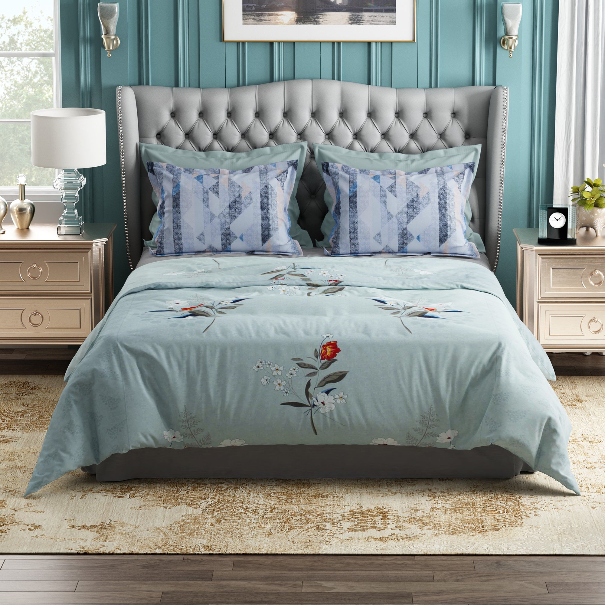 Studio Luxurious 144 TC 100% Cotton Greyish Blue Double Bedsheet