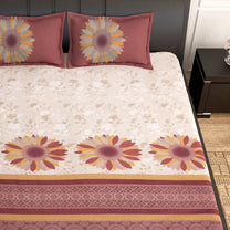 PAVO Tranquil Luxurious Whitish Pink Geometric Pattern Floral King Size Bedsheet