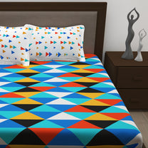 Metro 186 TC 100% Cotton Blue King Size Bedsheet with 2 Pillow Covers