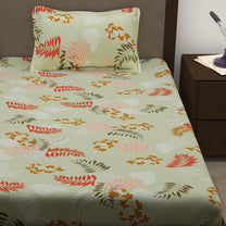 Story@Home 210 TC 100% Cotton Magenta Floral 2 Single Bedsheet Combo with 2 Pillow Covers