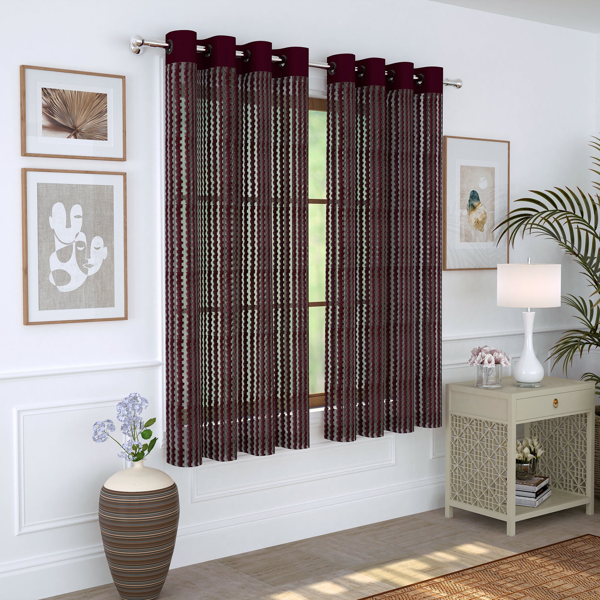 2 Pcs Purple Aura Sheer Net Polyester Window/Door/Long Door Curtains