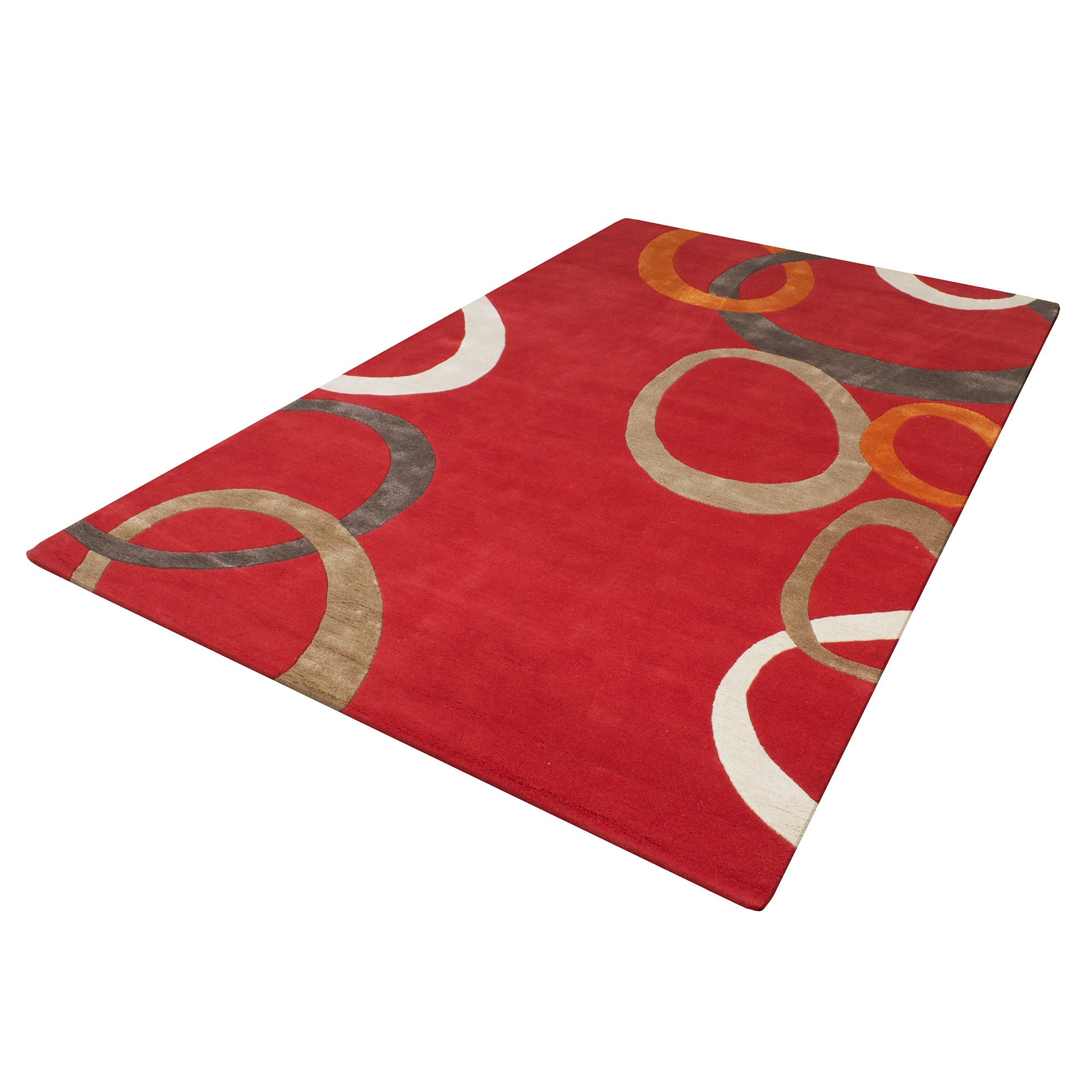 Red Woolen Handmade Abstract Bhadohi Carpet