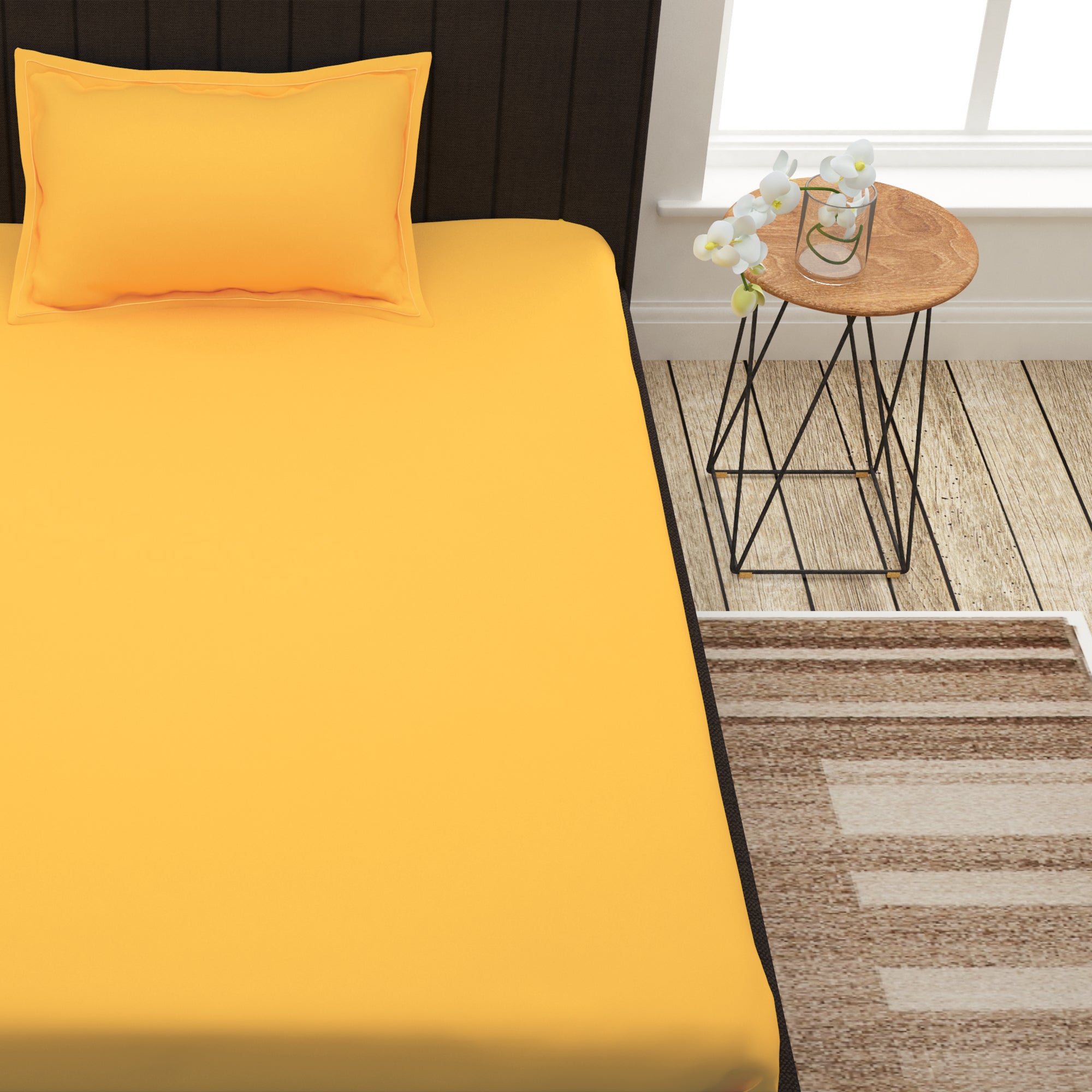 Avalon Yellow 300 TC 100% Cotton Single Size Bedsheet