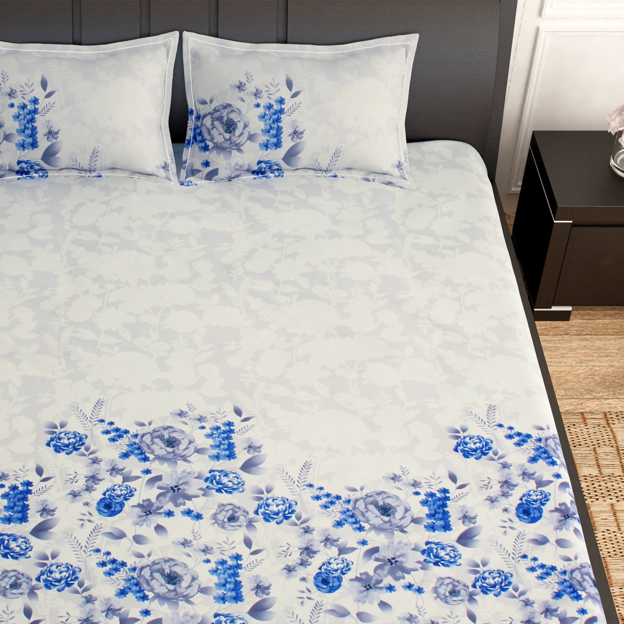 PAVO Tranquil Luxurious White Floral King Size Bedsheet