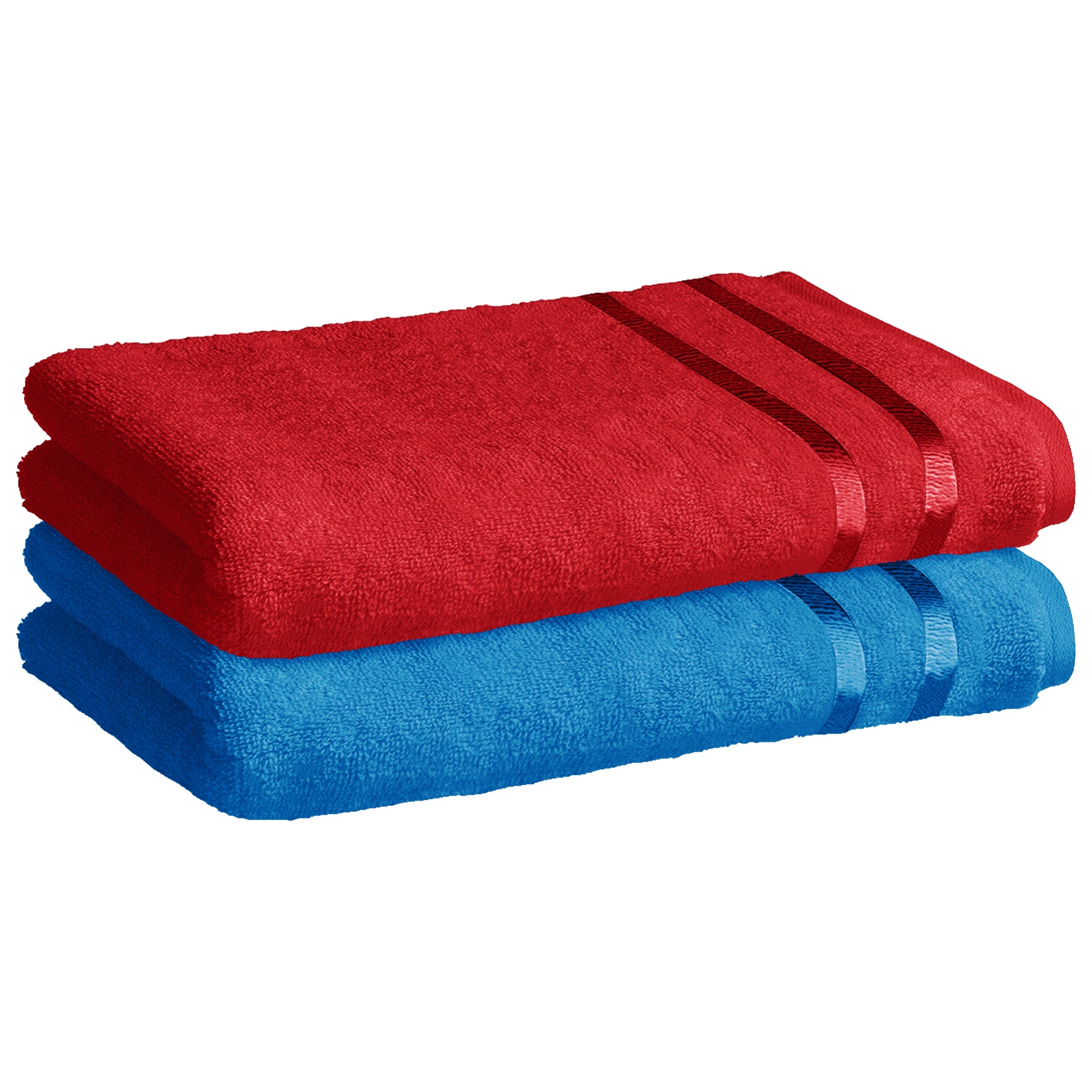 Story@Home 2 Units 100% Cotton Bath Towels - Blue and Wine Red