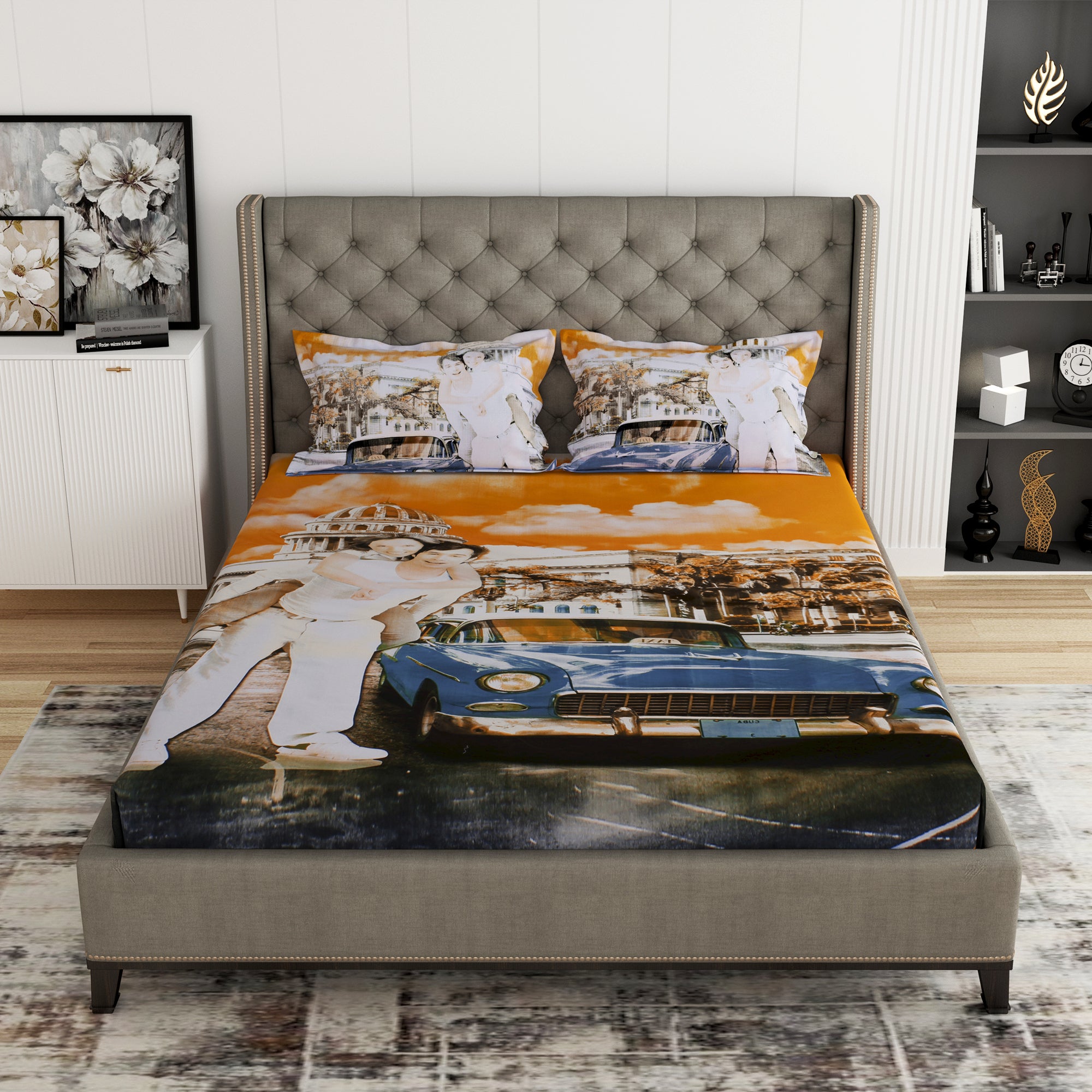 Pure Cotton Musturd 300 TC Tevel King Size Bedsheet