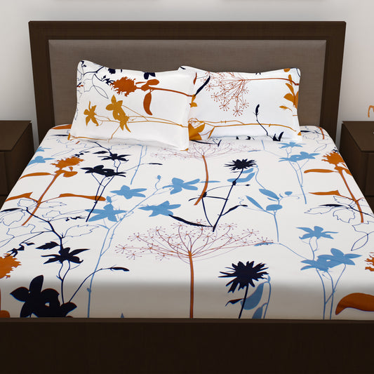 Metro 186 TC Cotton White Double Bedsheet with Pillow Covers