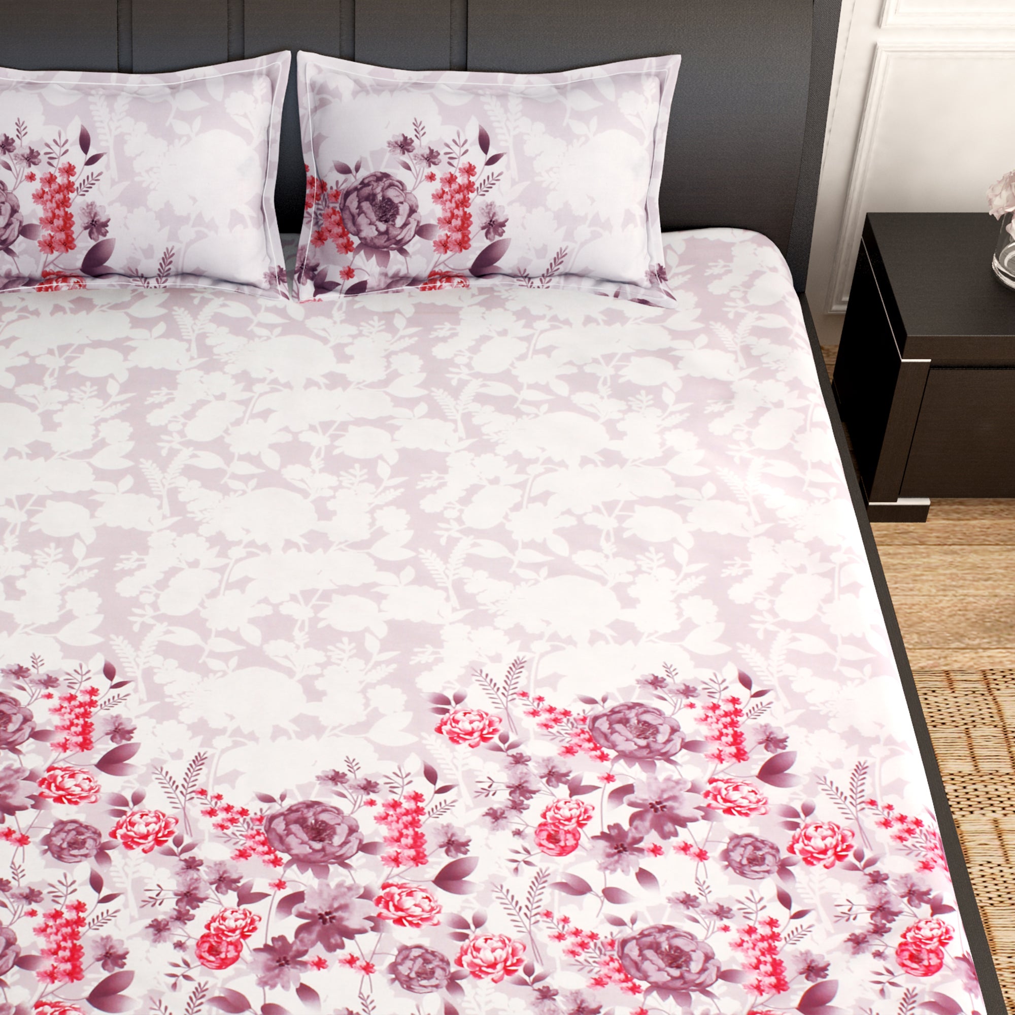 PAVO Tranquil Luxurious Light Pink Floral King Size Bedsheet