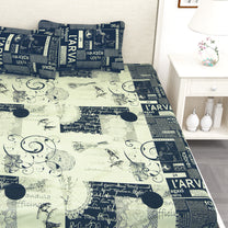 210 TC Blue Newspaper print 1 King Size Bedsheet With 2 Pillow Cover
