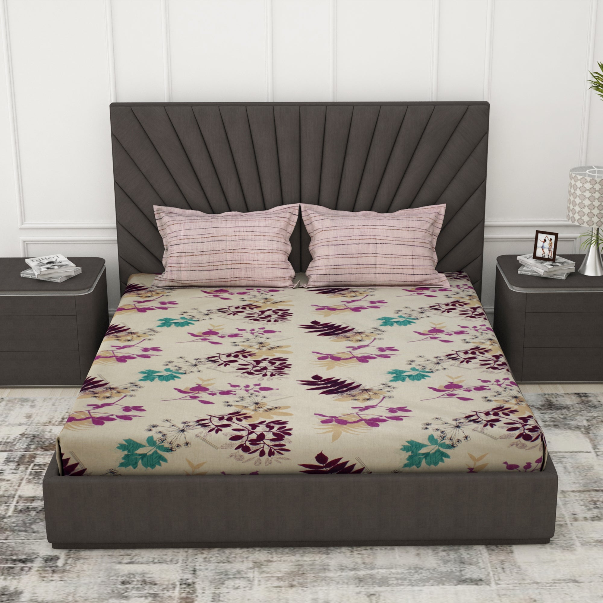 Metro 186 TC 100% Cotton Beige Double Bedsheet