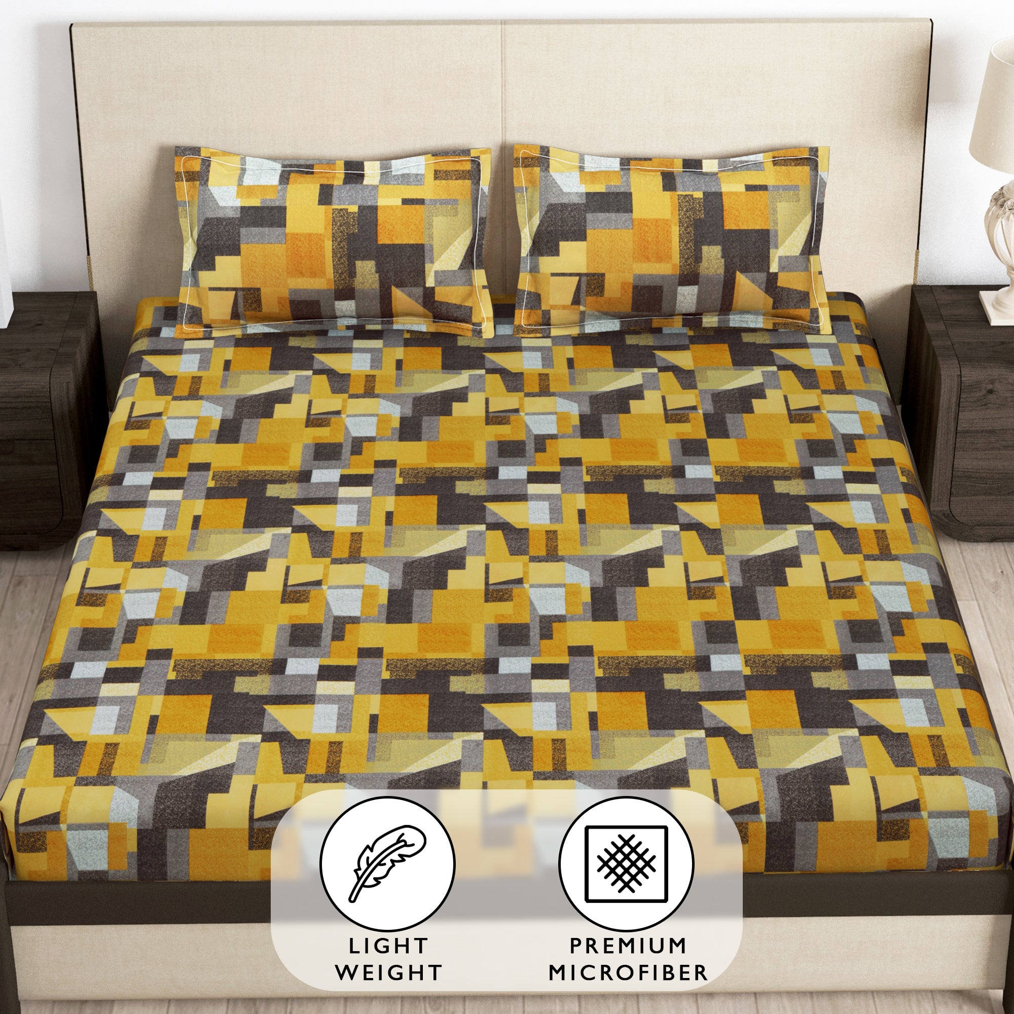 Arena 186 TC Mustard Double Size Bedsheet With 2 Pillow Cover
