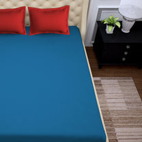 PAVO Tranquil Solid Luxurious King Bedsheet - Blue and Red