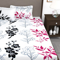 210 TC White Floral 1 King Size Bedsheet With 2 Pillow Cover