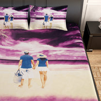 Artini Collection Joyouse Couple Pattern King Size Bedsheet - Purple