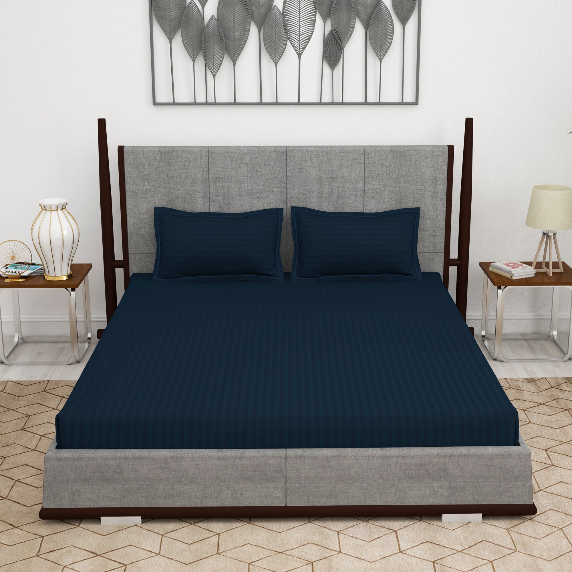 300 TC Dark Blue 1 King Size Bedsheet With 2 Pillow Cover