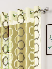 2 Pcs Beige & Green Imagica Sheer Door Curtain, 7 ft