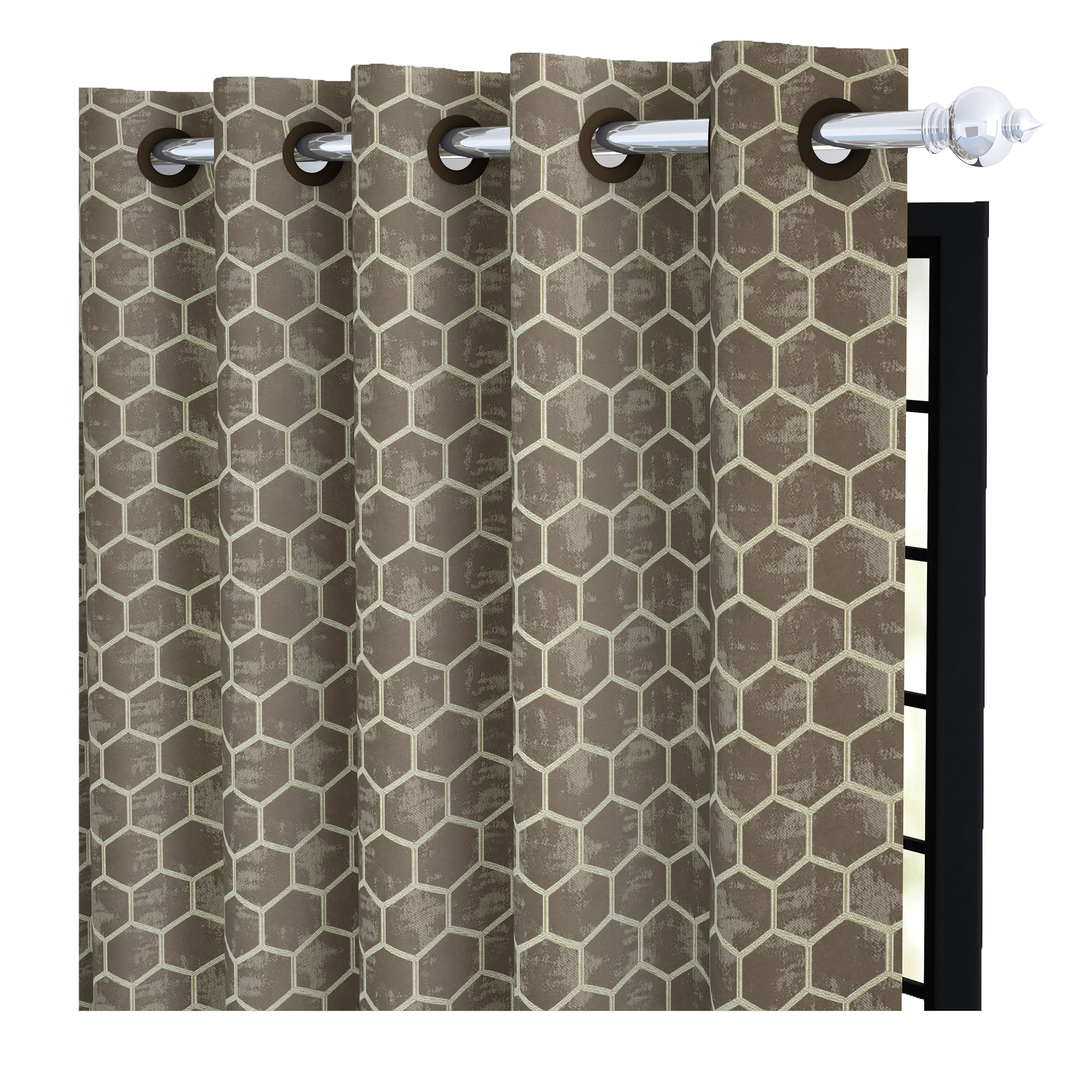 2 Pcs 400GSM Brown Azurio Jacquard Polyester Window/Door/Long Door Curtains