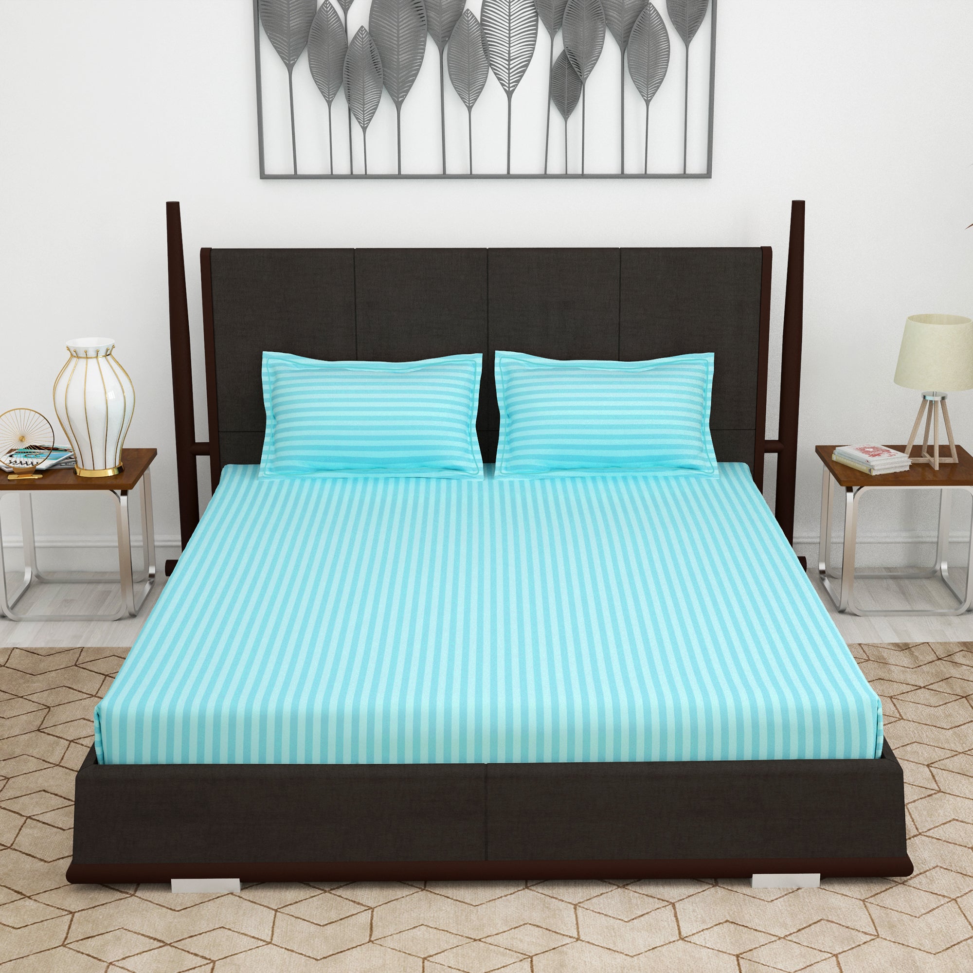 300 TC Sky Blue 1 King Size Bedsheet With 2 Pillow Cover