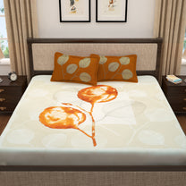 Pure Cotton White & Orange 300 TC Tevel King Size Bedsheet