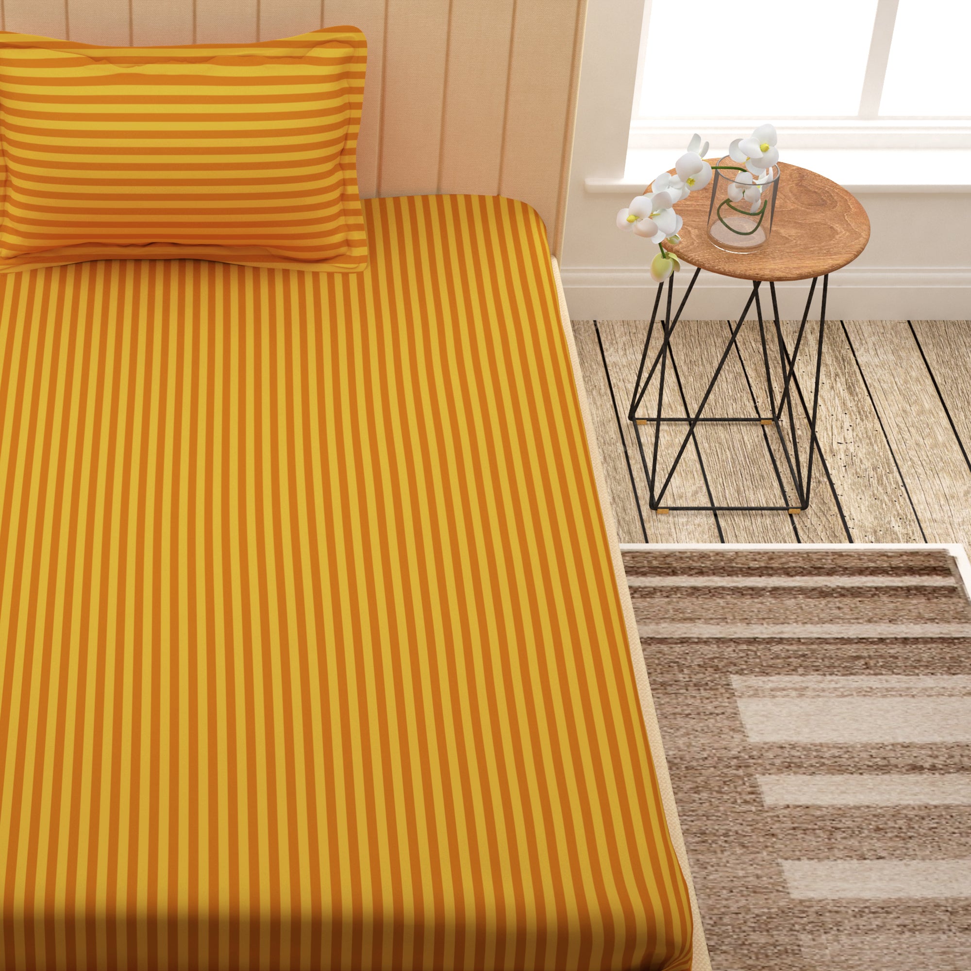 Avalon Mustard 300 TC 100% Cotton Single Size Bedsheet