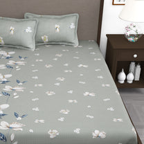 210 TC Grey Floral 1 King Size Bedsheet With 2 Pillow Cover