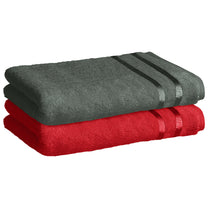 Story@Home 2 Units 100% Cotton Ladies Bath Towels - Wine Red and Charcoal Grey