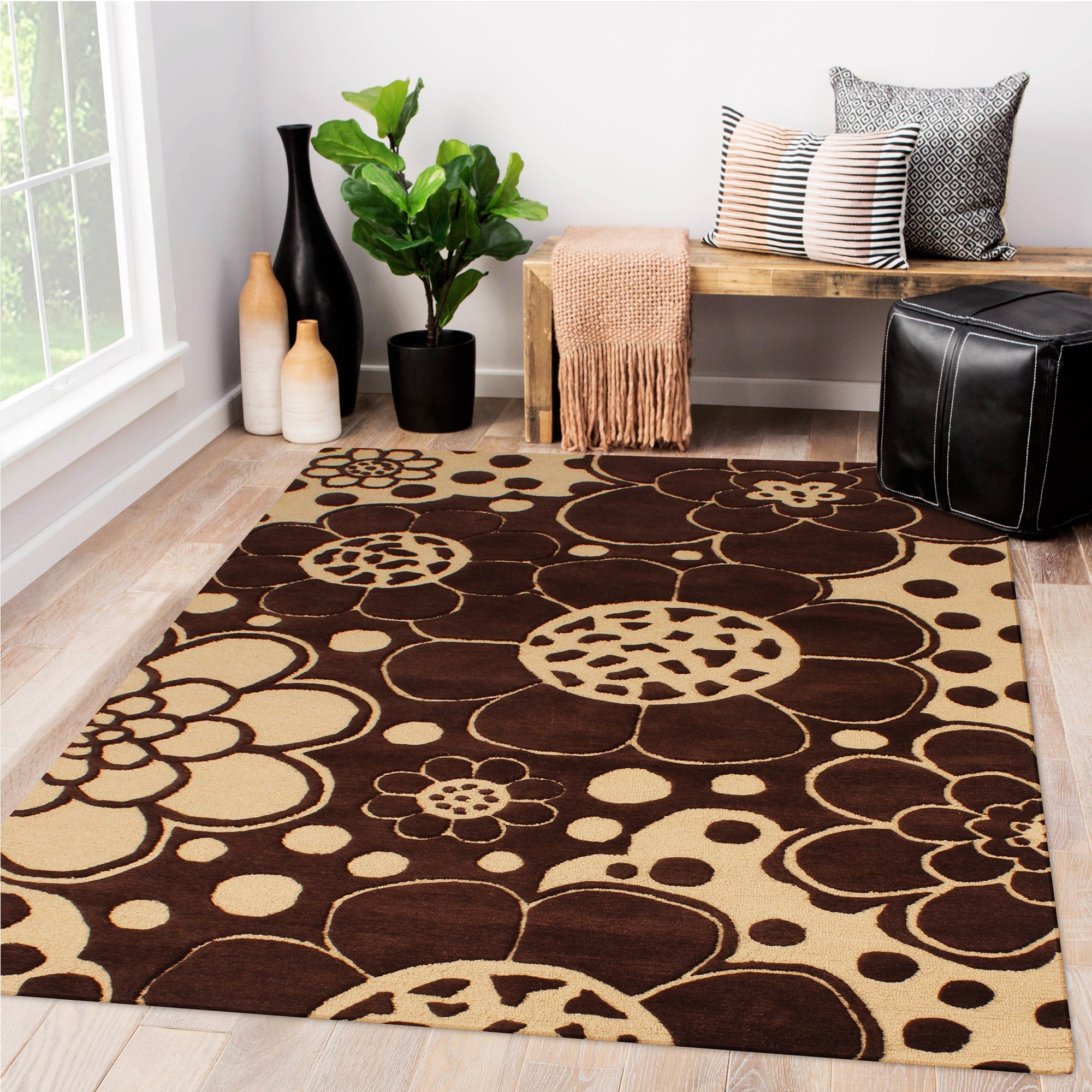 Brown Woolen Handmade Bhadohi Carpet
