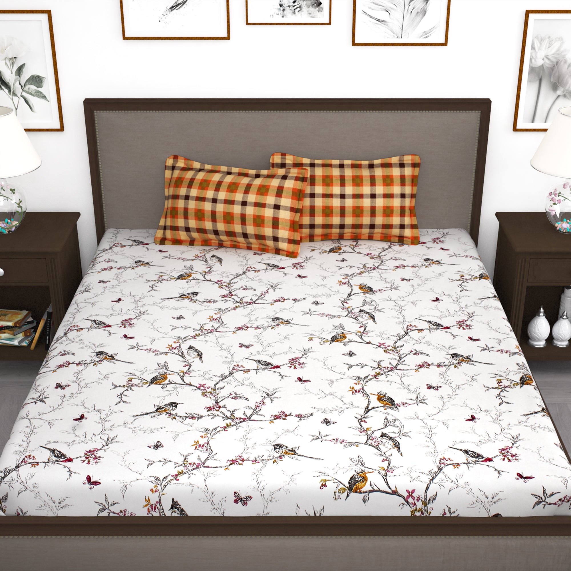 Myra 186 TC 100% Cotton White King Size Bedsheet