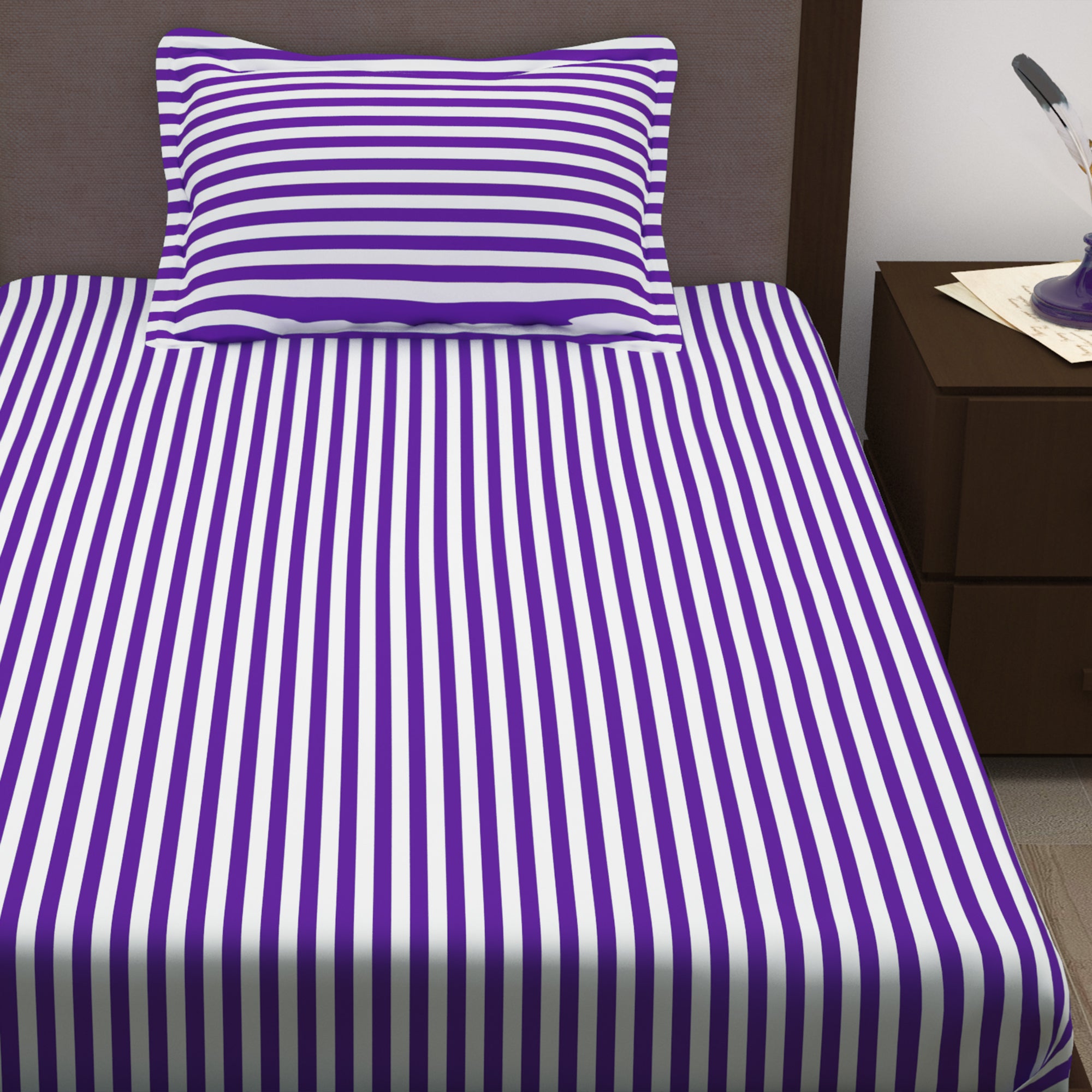 Story@Home 210 TC 100% Cotton Purple 2 Single Bedsheet Combo with 2 Pillow Covers