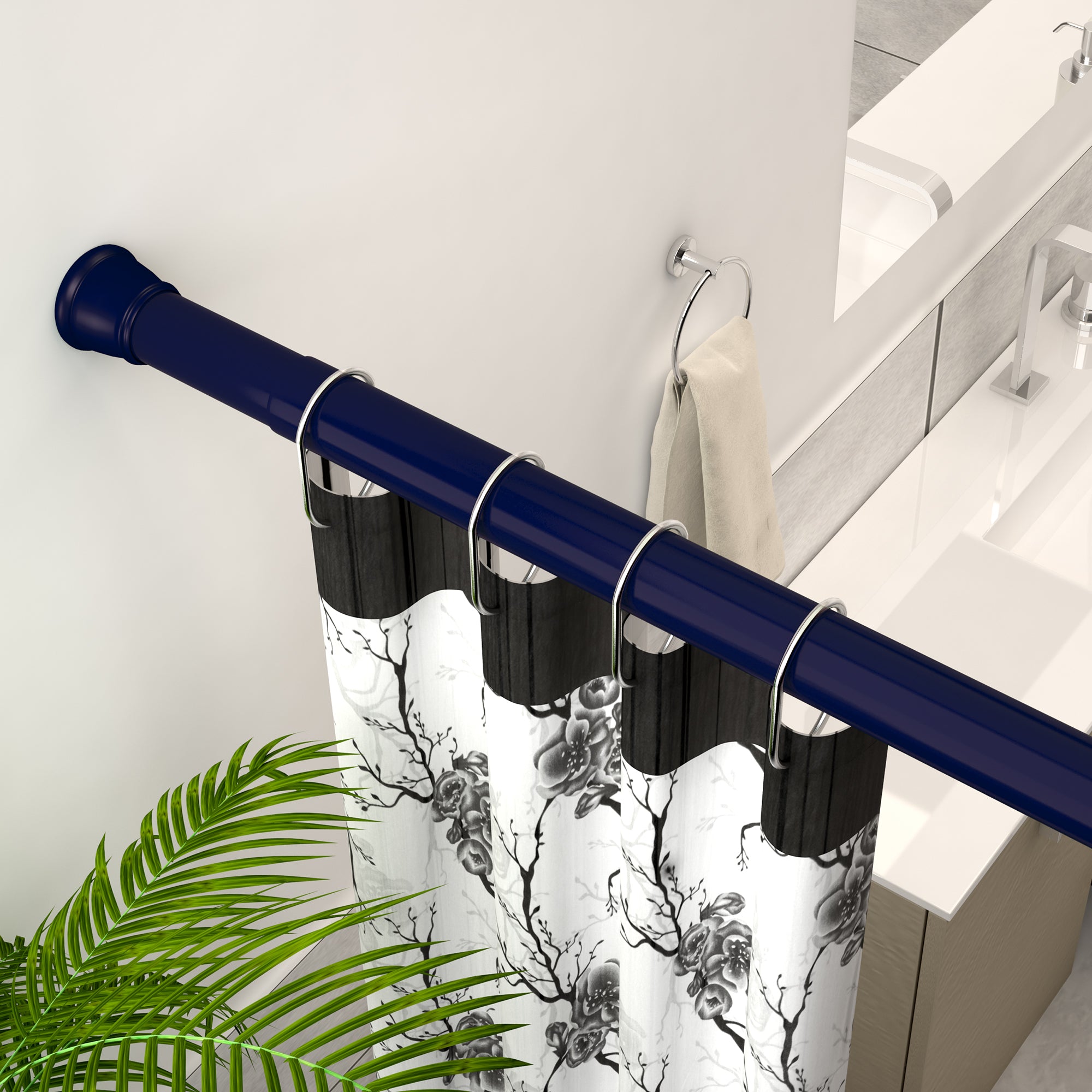 Modern Simple Lightweight Adjustable Extendable Stable Shower rod - Pack of 2 - Blue