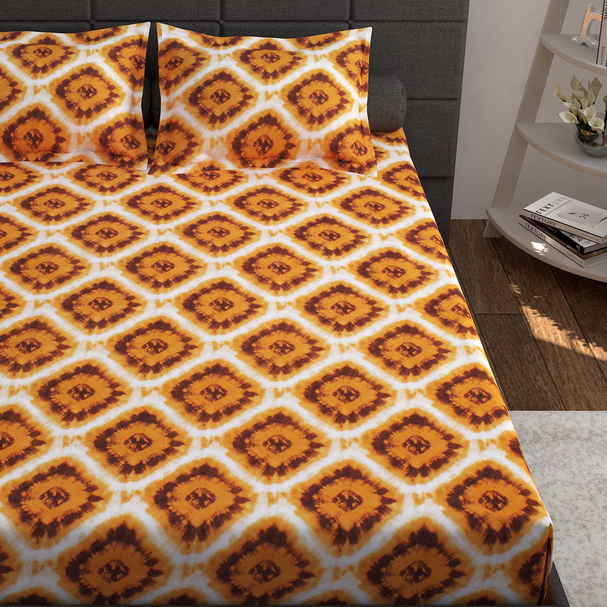Ventura 152 TC 100% Cotton Orange Double Bedsheet