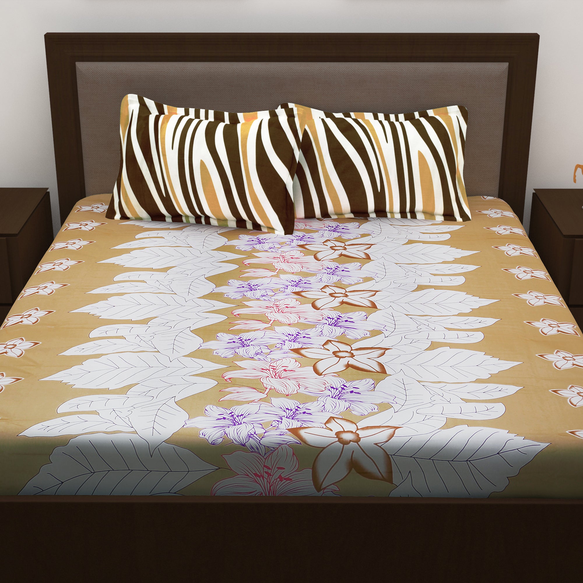 Metro 186 TC Cotton Cream Double Bedsheet with Pillow Covers