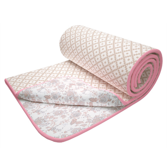 Super Soft Baby Pink & White Floral Reversible Single Size Dohar - Pack of 2