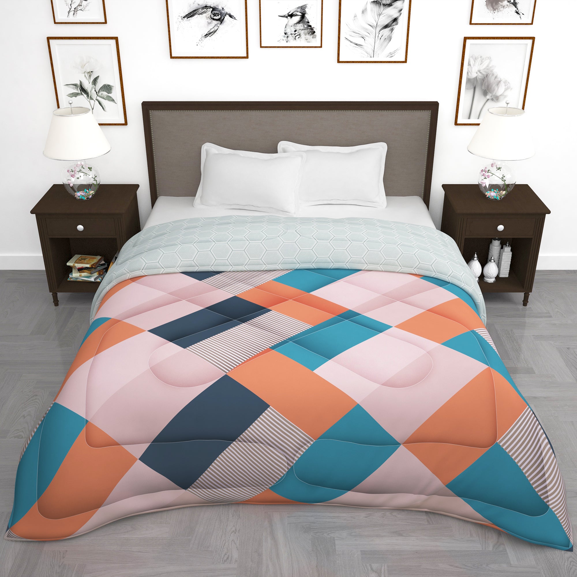 180 GSM Light Orange Abstract Microfiber Fusion Reversible Double Comforter