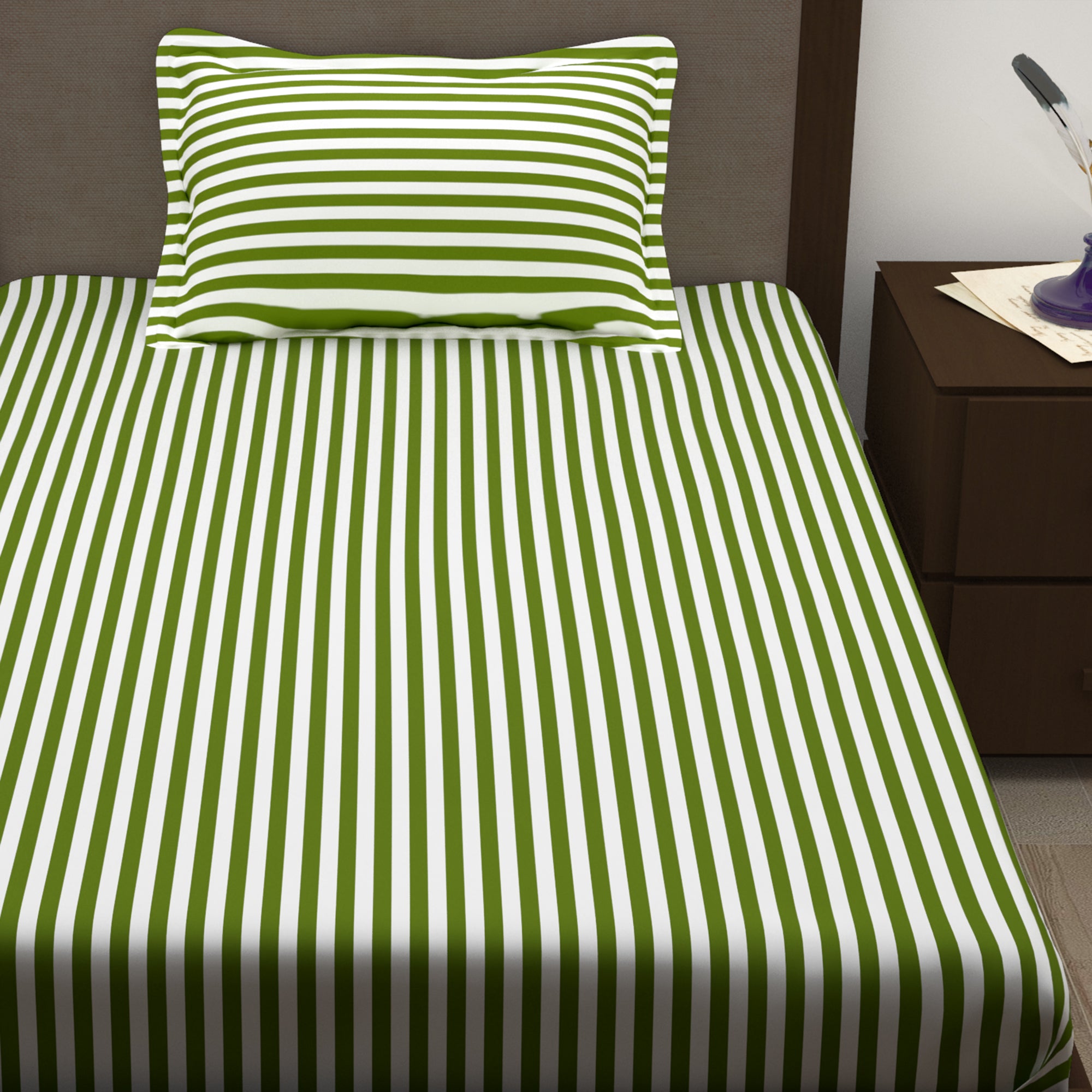 Story@Home 210 TC 100% Cotton Red & Green 2 Single Bedsheet Combo with 2 Pillow Covers