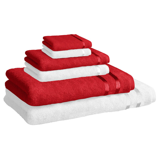 Red & White 100% Cotton Set of 6 Towel Set
