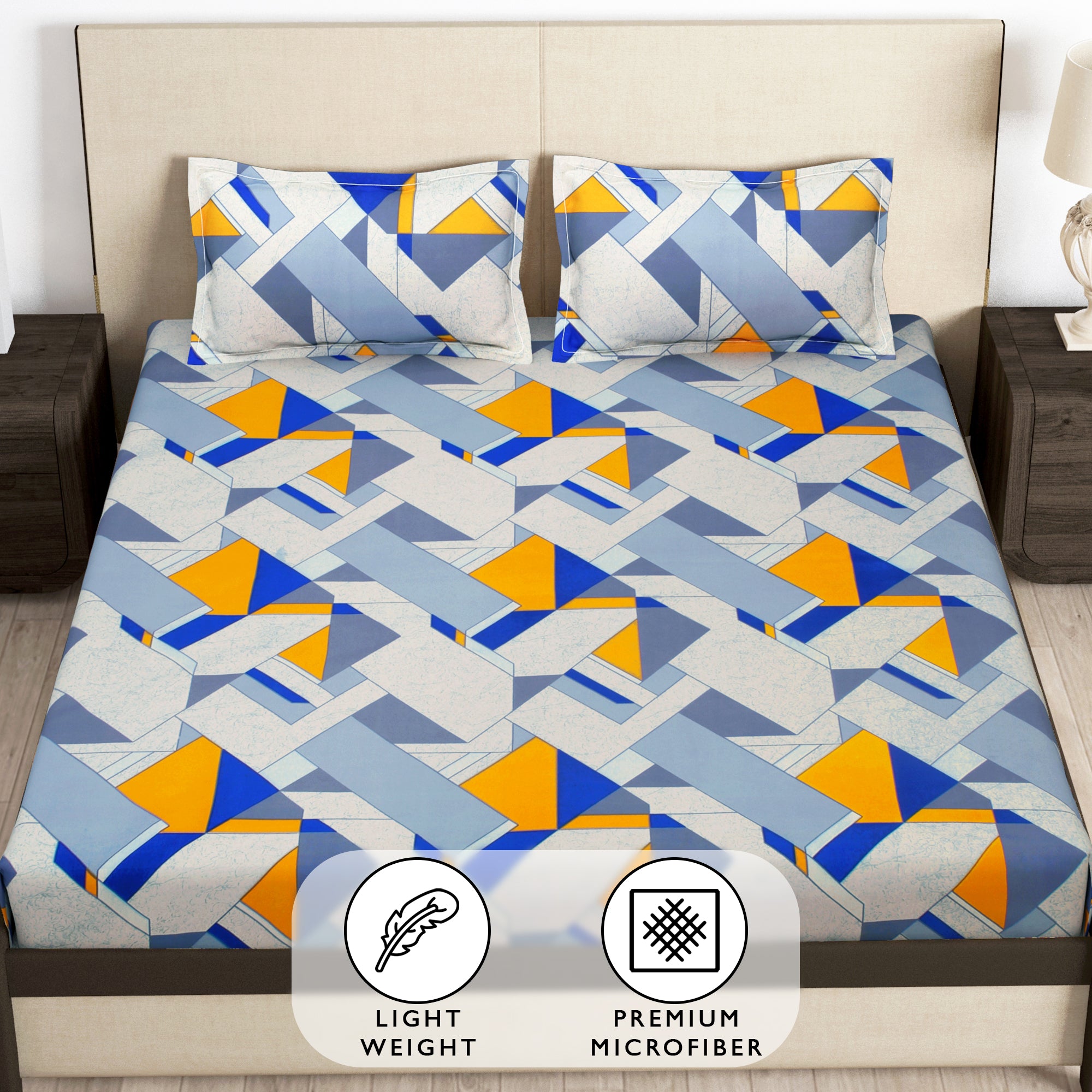 Arena 186 TC Yellow Double Size Bedsheet With 2 Pillow Cover