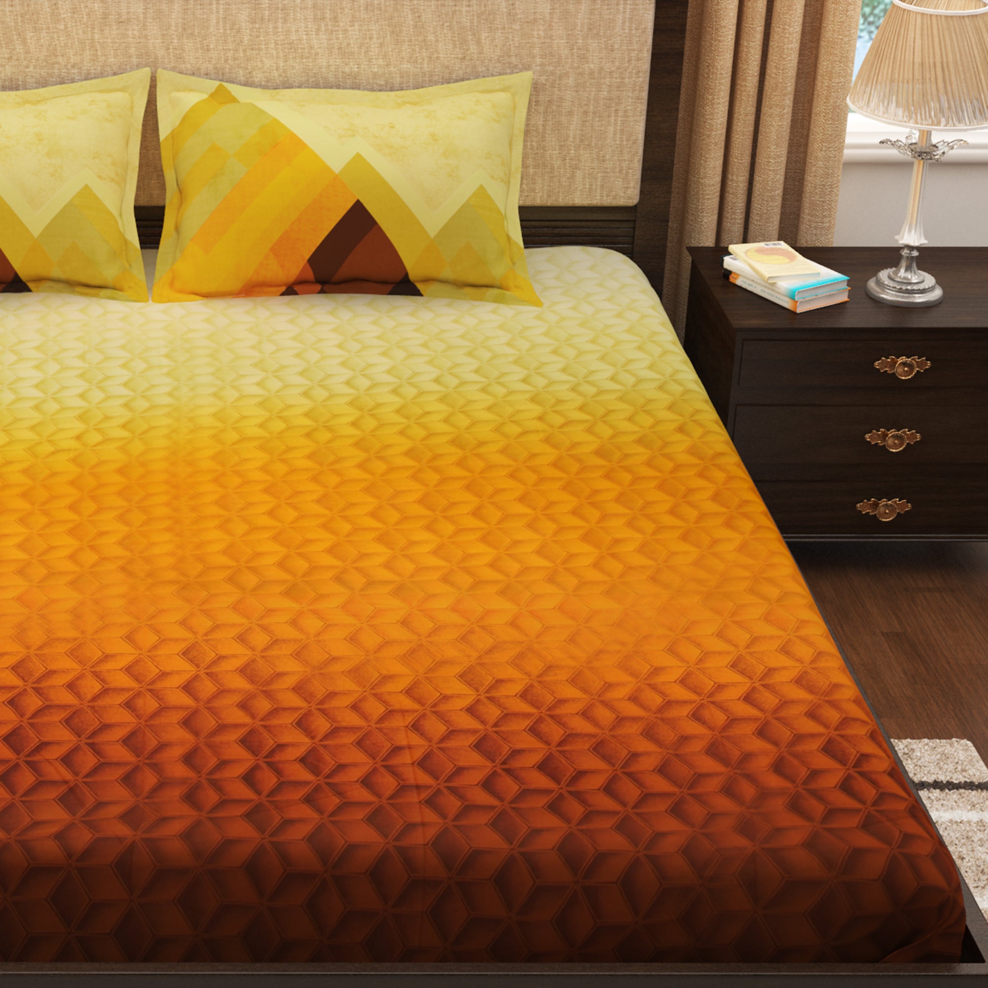 Pure Cotton 300 TC Orange Tevel King Size Bedsheet