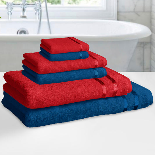 Red & Blue 100% Cotton Set of 6 Towel Set