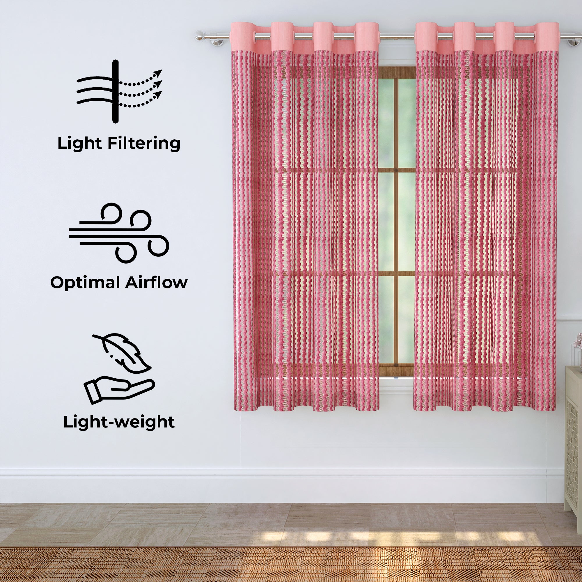 2 Pcs Pink Aura Sheer Net Polyester Window/Door/Long Door Curtains